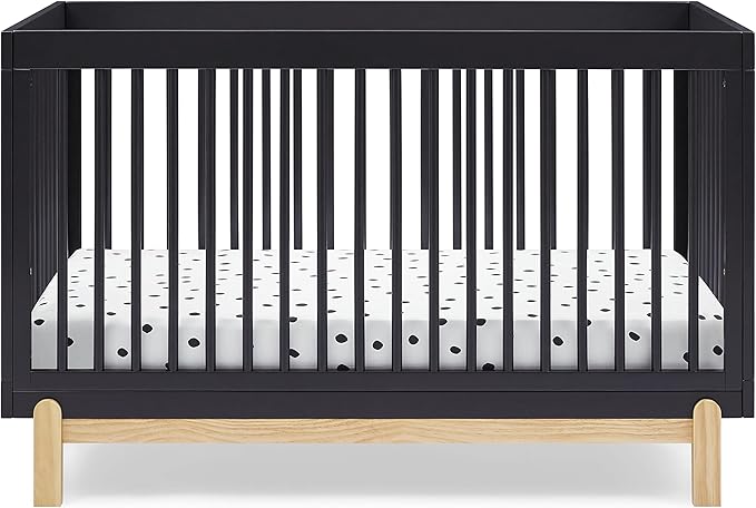 Delta Children Poppy 6-Piece Baby Nursery Furniture SetIncludes: Convertible Crib, Dresser, Changing Top, Mattress, Sheets, & Changing Pad, Midnight Grey w/Natural