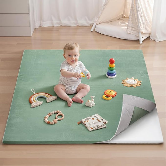 Blissful Diary Ultra Soft Baby Play Mat, 50x50 Floor Mat with Removable & Washable Slip-On Cover for Babies and Toddlers Infants, Sage Green