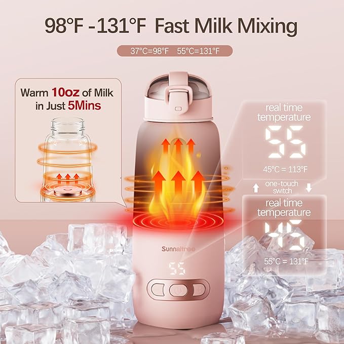 Portable Bottle Warmer for Travel, Portable Milk Warmer with 15000mAh Long Battery, Fast Heating for Breast Milk and Formula, Baby Milk Warmer Set, Fast Charging & Cordless Milk Warmer for on The go