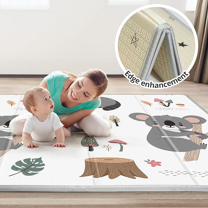 Foldable Baby Play Mat, PIGLOG 50x50 Playpen Mat, 0.6in Thick Waterproof Playmats for Babies and Toddlers Kids, Safe Foam Playmat for Tummy Time, Reversible Portable Baby Floor Mat for Infant, Koala