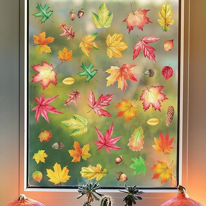 6 Sheets Thanksgiving Window Clings Stickers Maple Leaves Decoration Designs Thanksgiving Day Autumn Window Clings Fall Leaves Window Stickers Party Home Office Shop Decorations Supplies