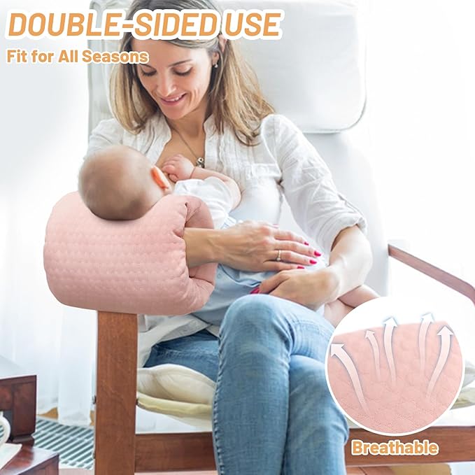 KAKIBLIN Baby Feeding Arm Pillow,Baby Nursing Arm Breastfeeding Pillows Support for Newborn Mom and Babies,Portable and Washable,Ergonomic Nursing Essentials, Travel Pillows for Newborn (Pink)