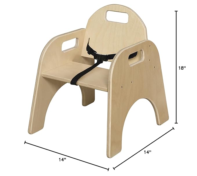 Wooden Low Chair with 3 Point Safety Harness, Perfect Montessori Baby lowchair Solution for Your 2-3 Year Toddlers or as a Dining Chair [Set of 2, Fully Assembled]