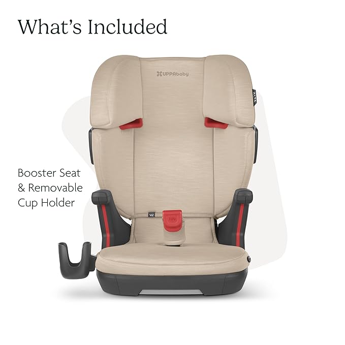 UPPAbaby Alta V2 High Back Booster Seat/Seven-Position, Active Support Headrest for Growing Children/SecureFit Integrated Belt Guide + Positioner/Cup Holder Included/Kavneer (Almond Mélange)