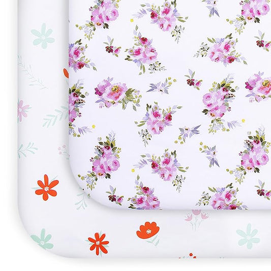 Pack and Play Sheets Girl Red Floral, Compatible with Graco Pack and Play