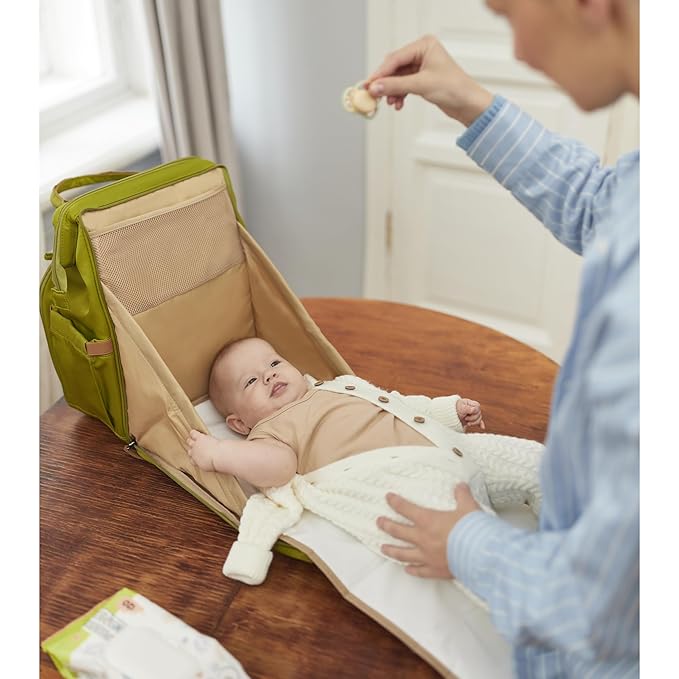 Diaper Bag Backpack, Multifunction Diaper Bag with Changing Station, Stylish Baby Bags, Large Unisex Diaper Backpack for Mom and Dad, Baby Registry Search, Portable Changing Pad – Yellow Green