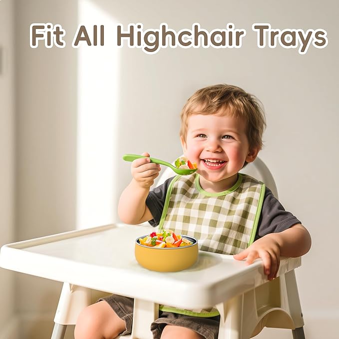 Bella's Friends Stainless Steel Baby Bowls with Silicone Sleeve 3 Pack, 4.3” for Toddlers Kids Feeding, Non-Slip, Non-Toxic, Mess-Free, Dishwasher Safe, Fit High Chair Size, blue yellow green