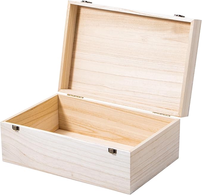 Wooden Storage Box with Hinged Lid and Front Clasp, 14''x9.4''x5.9'' Large Wood Storage Box Boxes Wood Gift Boxes for Crafts Art Hobbies and Valentine's Day Decoration