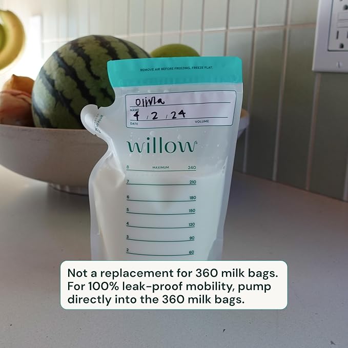 Willow - 8oz Breast Milk Storage Bags - 100ct - Double Zip Seal for Durability - Freezer & Fridge Breastmilk Storage - Easy Pour Spout for Bottle Transfer - BPA Free - Breastfeeding Essentials