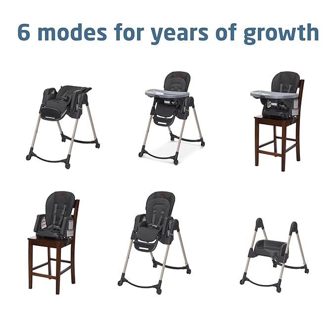 Maxi-Cosi Minla 6-in-1 High Chair for Babies & Toddlers, Portable Foldable Highchair, EcoCare Fabric, 9 Heights, 5 Reclines, 4 Tray Positions, Classic Graphite