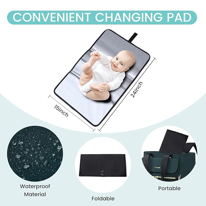 LOVEVOOK Diaper Bag Backpack with Insulated Pockets, Baby Changing Pad, Pacifier Case - Anti-Theft Travel Backpack for Women, Black-Green