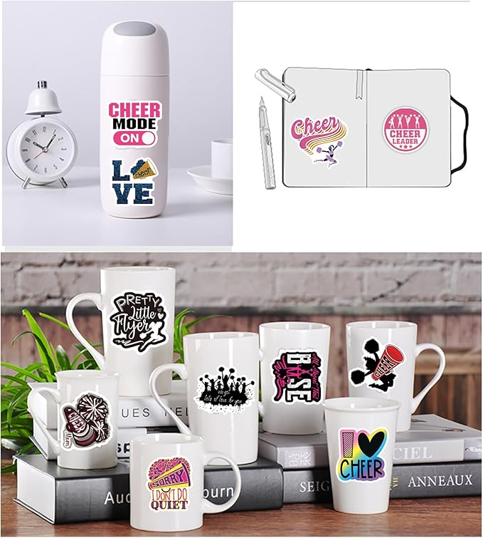 110PCS Cheer Stickers, All Vinyl Waterproof Cheerleader Decals, Perfect Cheer Gifts for Cheerleader Girls Cheer up, Motivational Positive Stickers for Water Bottles Laptop Computer Luggage Cup