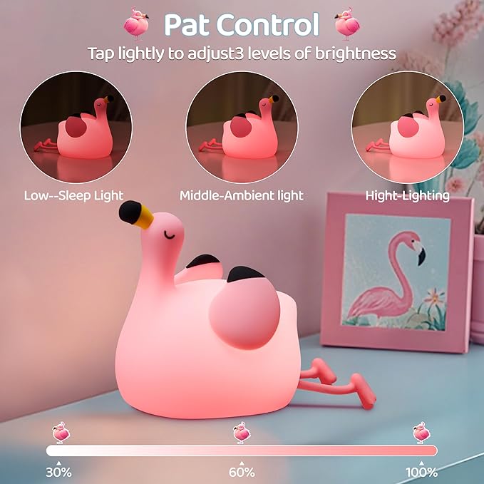 Flamingo Night Light for Kids,Pink Flamingo Gift, Silicone LED Squishy Animal Lamp,Dimmable/Timer Nursery Nightlight for Baby, Rechargeable Touch Bedside Lamp, Bedroom/Dorm Decor,Girls Gifts