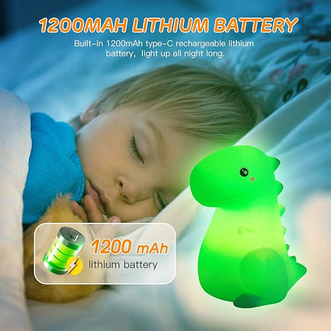 LED Dinosaur Night Light for Kids, Touch Sensor Silicone 7 Colors Room Decor for Boys Girls, Rechargeable Nursery Baby Nightlight Dinosaurs Lamp, Cute Bedside Lamp Funny Gifts