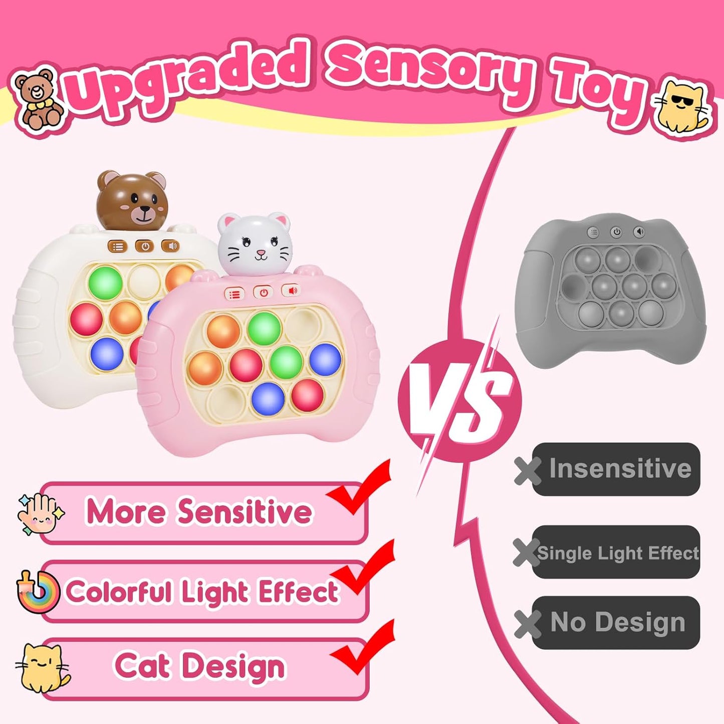 Toys for Boys Girls Teen 3-12: 2 Pack Colorful Light Up Fast Push Bubble Handheld Game Birthday Gifts for 3 4 5 6 7 8 9 10 12 Year Old Girls Boys Pop Fidgets Kids Games