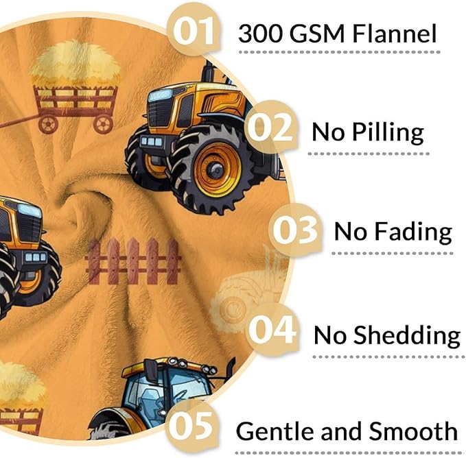 Boys Tractor Blanket for Kids Adults, 40x50 Inches Lightweight Soft Cool All Season Throw Blankets for Sofa Couch Chair Bed Office