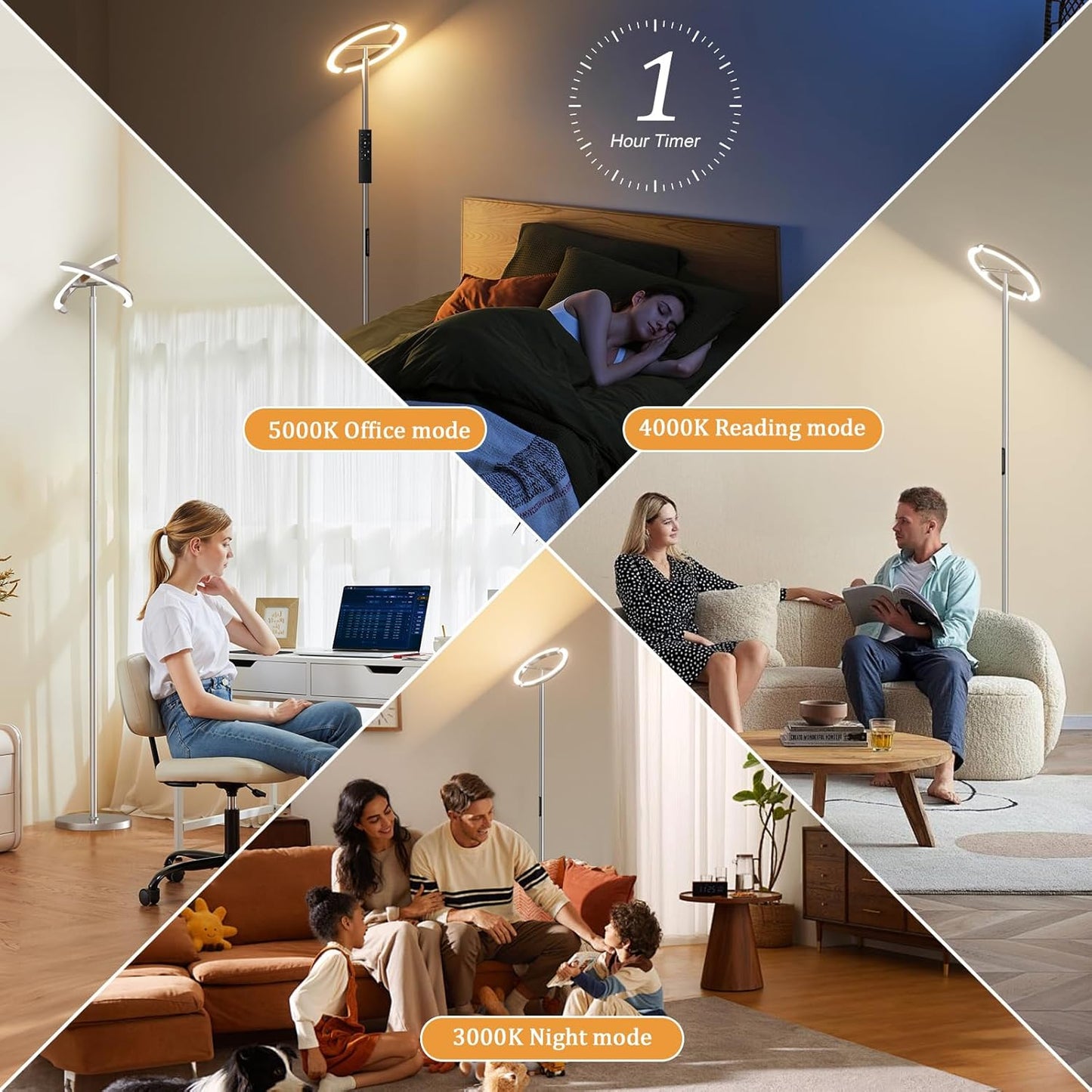 Floor Lamps for Living Room, 40W/2400LM LED Floor Lamp with Touch & Remote Control, 70" Tall Standing Lamp Stepless Dimmable, Modern Torchiere Corner Lamp for Bedroom, Office - Silver Grey