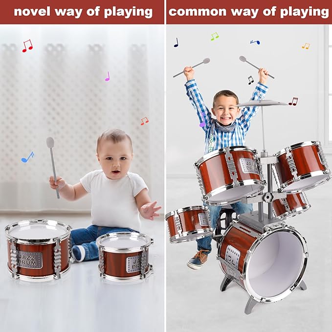 Toy Drum Set for Kids Ages 3-5 Toddler Jazz Drum Kit with 5 Drums Musical Instruments Toys for 3 4 5 Year Old Boys Girls Gifts