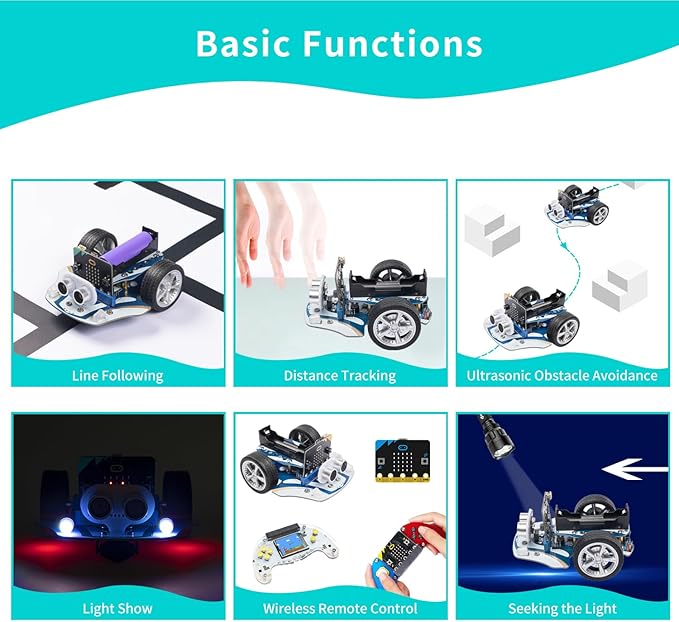 ELECFREAKS microbit Starter Kit Cutebot Pro DIY Programmable Robot Car Kit with 4 Line-Tracking Sensors and Encoded Motor, microbit Project Makecode Coding Set (not Include Micro:bit and Battery)