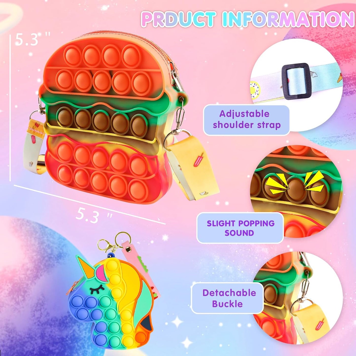 Aucma 2 Pack Pop Purse for Girls Toys Wallet Crossbody Handbag Bag Kid Birthday Valentines Gift 2022 Stocking Stuffers Christmas Xmas Stuff