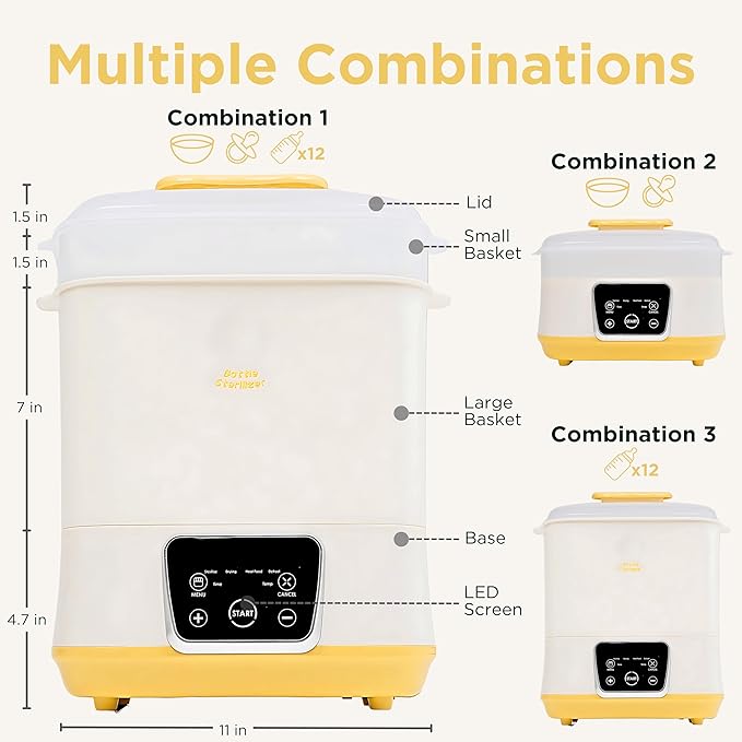 6-in-1 Electric Bottle Sterilizer and Dryer, Use as Baby Bottle Warmer, Defrost, Heat Food & Sanitizer Machine, Temperature & Time Setting up to 12 hours, Newborn Baby Essentials Sterilization Machine