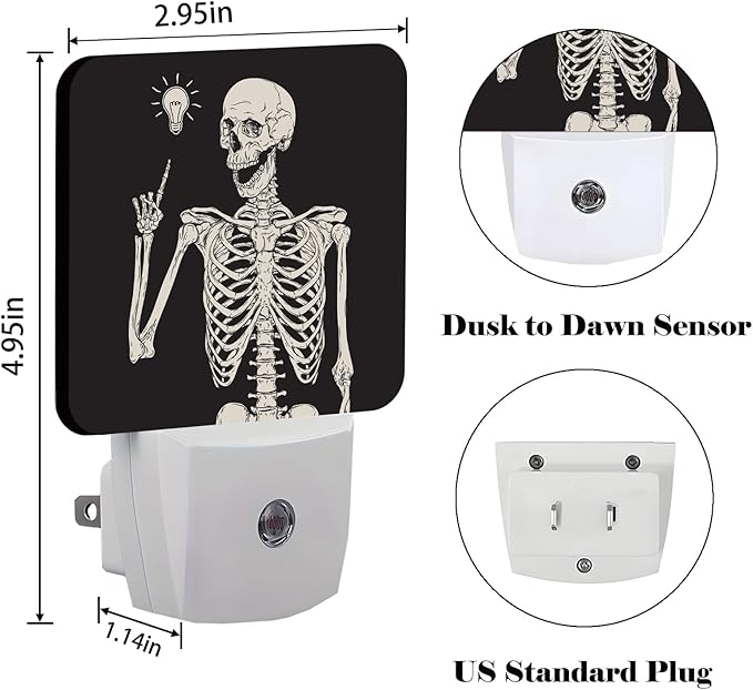 Halloween Skull Skeleton Night Light,Plug-in Nightlights Auto Sensor Night Lamp Dusk to Dawn Lamp Home Decor for Nursery Children Girls Boys