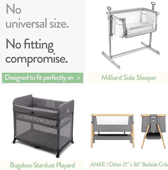 Bedside Sleeper Bassinet Sheet – Compatible with Milliard Side Sleeper – Fits 21 x 36 Mattress Without Bunching – Snuggly Soft Jersey Cotton – Light Grey