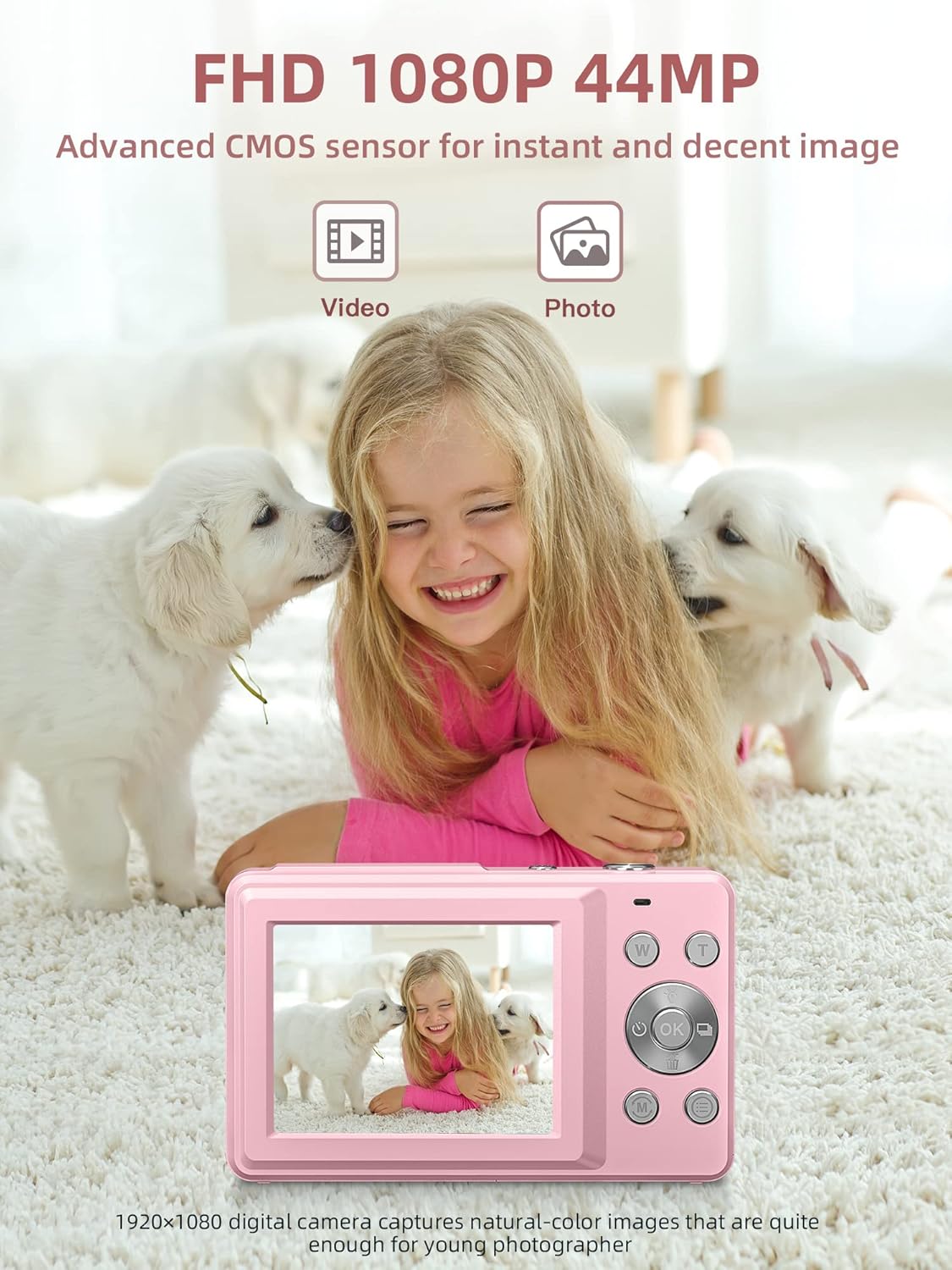 Digital Camera, FHD 1080P Digital Point and Shoot Camera with 16X Zoom Anti Shake, Compact Small Camera for Boys Girls Kids