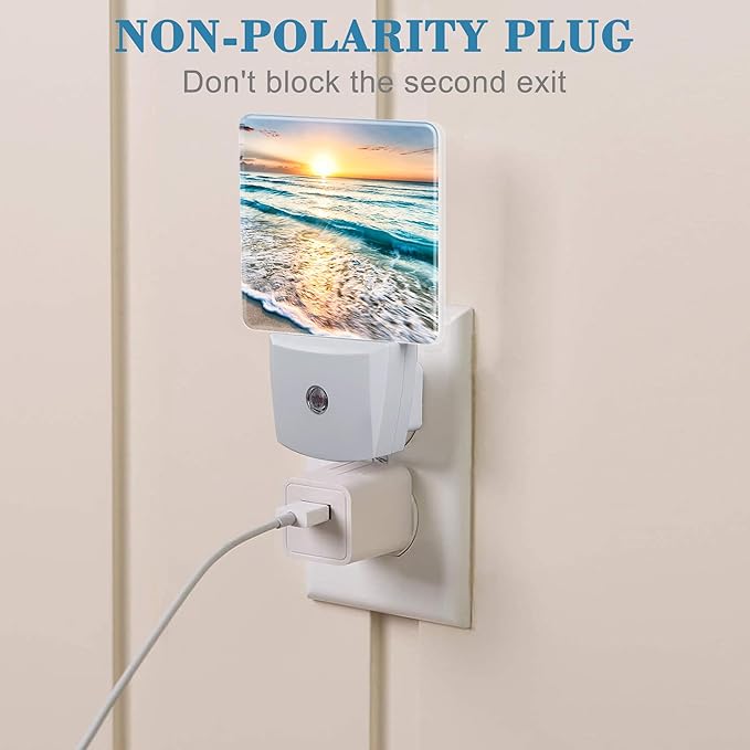 Beautiful Sunrise Over Beach Night Light Plug into Wall with Dusk to Dawn Sensor Cute Nightlight for Kid Girls Boys Women Men Room Decor, Hallway, Kitchen, Bathroom, Nursery, Stairs