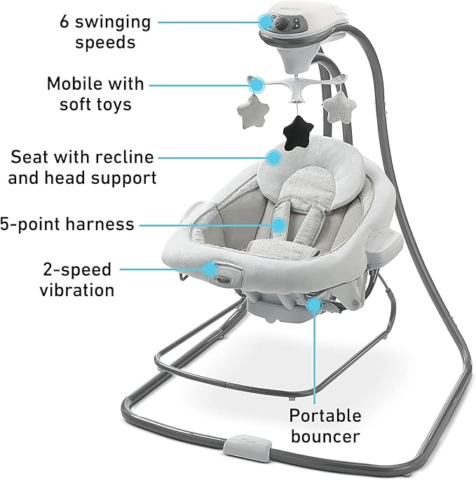 Graco DuetConnect LX Portable Baby Swing and Bouncer, Multi-Direction Baby Bouncer Seat, Multiple Swing Speeds, Redmond