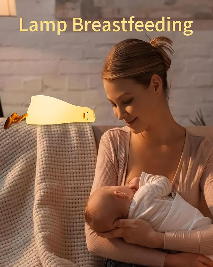 Lying Flat Duck Night Light, Cute Silicone Duck Lamp, LED Nursery Nightlight, Dimmable Bedside Touch Lamp, Rechargeable Light Up Duck for Breastfeeding Toddler White, LADK001WH