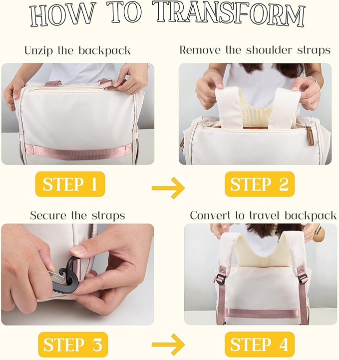 Diaper Bag Backpack, Mommy Travel Diaper Bag Tote with Shoulder Strap, Hospital Bag, Weekender Baby Bag for Mom