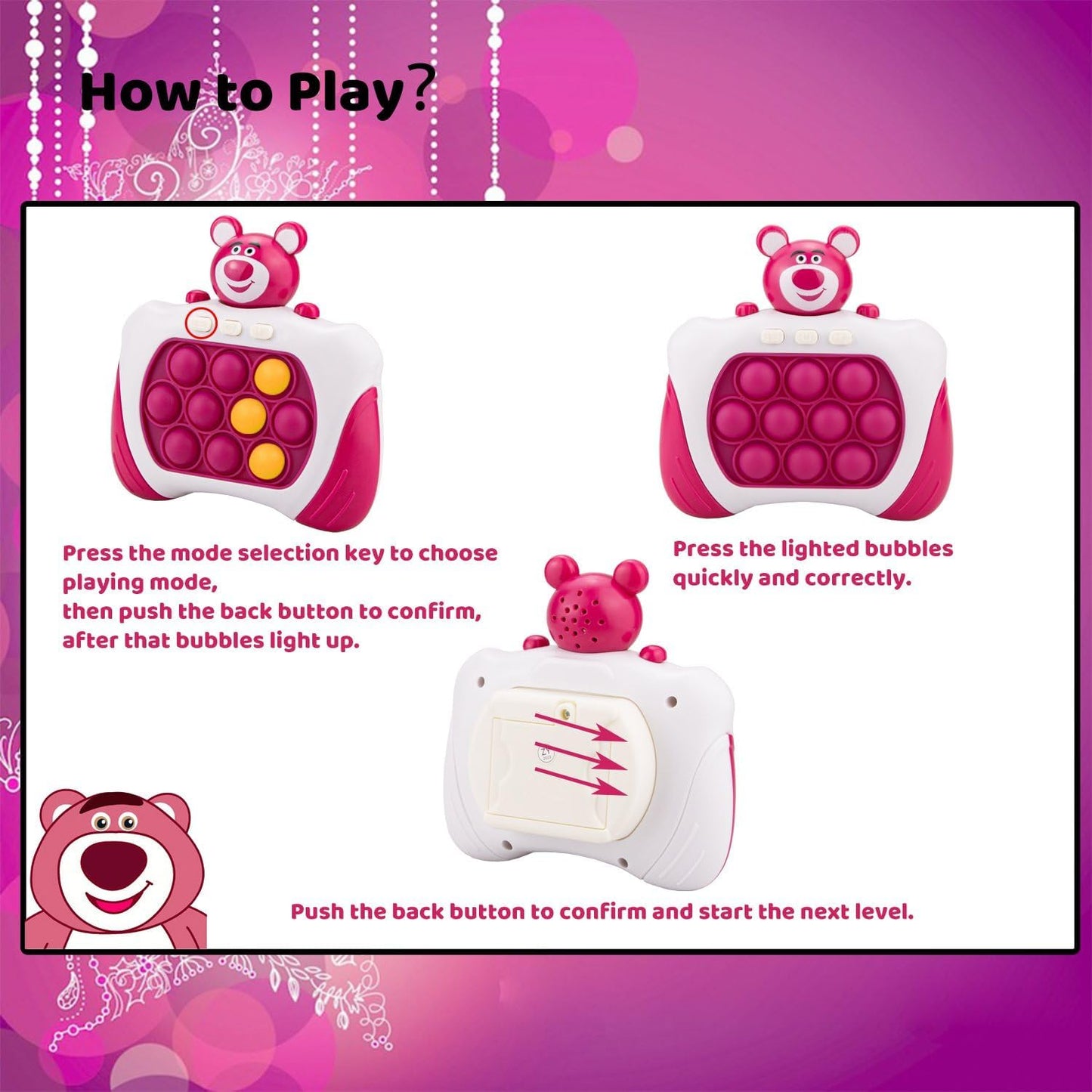 Fast Push Bubbles Pop Fidget Toy It Game, Quick Push Light Up Pop Interactive Sensory Toy, Fast Push Button Game for Kids Adult, Stress Relief Handheld Game Present Toy for 3 4 5 6 7 Years Boy Girl