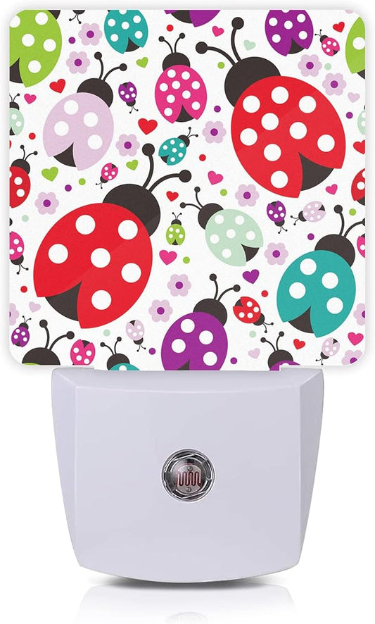 Ladybug Night Light,Cartoon Cute Ladybugs Plug in Night Lights Auto LED Lamp Energy Saving Square Lights for Boys Girls Men Women Gifts