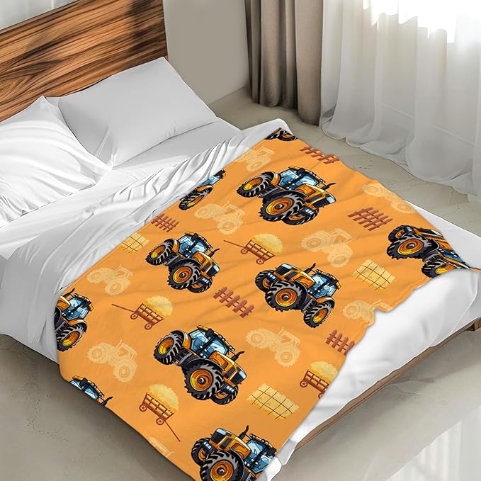 Kids Blanket Tractor Throw for Kids Adults, 60x80 Inches Lightweight Soft Cute Tractor Decor Throw Blankets for Sofa Chair Couch Bed