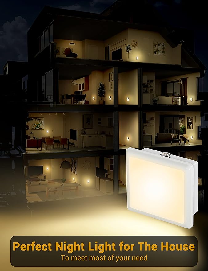 JandCase Night Light, 4 Pack Night Lights Plug into Wall with Auto Light Sensor, 3000K Warm White Nightlight Plug in, LED Night Lights for Kids Adults Bathroom Hallway Kitchen