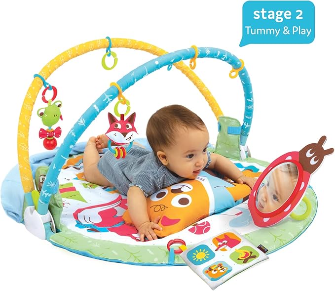 Yookidoo Baby Gym Play 'N’ Nap. 3-in-1 Activity Playmat with Foldable Infant Blanket. Tummy Time Pillow & Mirror, Sensory Toys and Newborn Rattle for 0-12 Months.