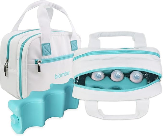 Coolbag Breastmilk Cooler Bag - Dedicated Storage Breast Pump Bag, Stores up to Six Bottles - Large Built-in Breastmilk Cooler w/Ice Pack - Double Zipper & Separate Spaces for Different Items