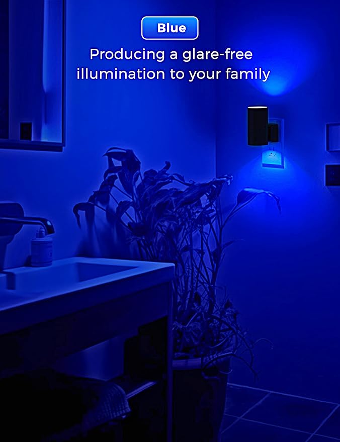 Blue Night Light, LOHAS Bluey Light Plug into Wall, Dusk to Dawn Sensor, 0-100LM, Adjustable Brightness, Calm Dimmable Lights for Bathroom, Hallway, Bedroom, 2 Pack