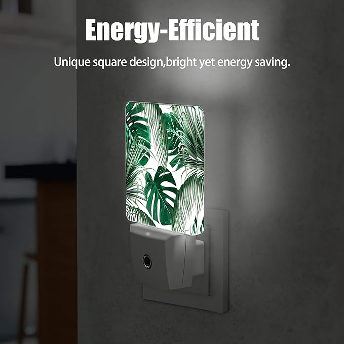 Green Palm Night Light Plug in Wall Lamp Smart Dusk to Dawn Sensor for Home Decorative, Kids Room Bedroom Bathroom Kitchen Hallway Gifts