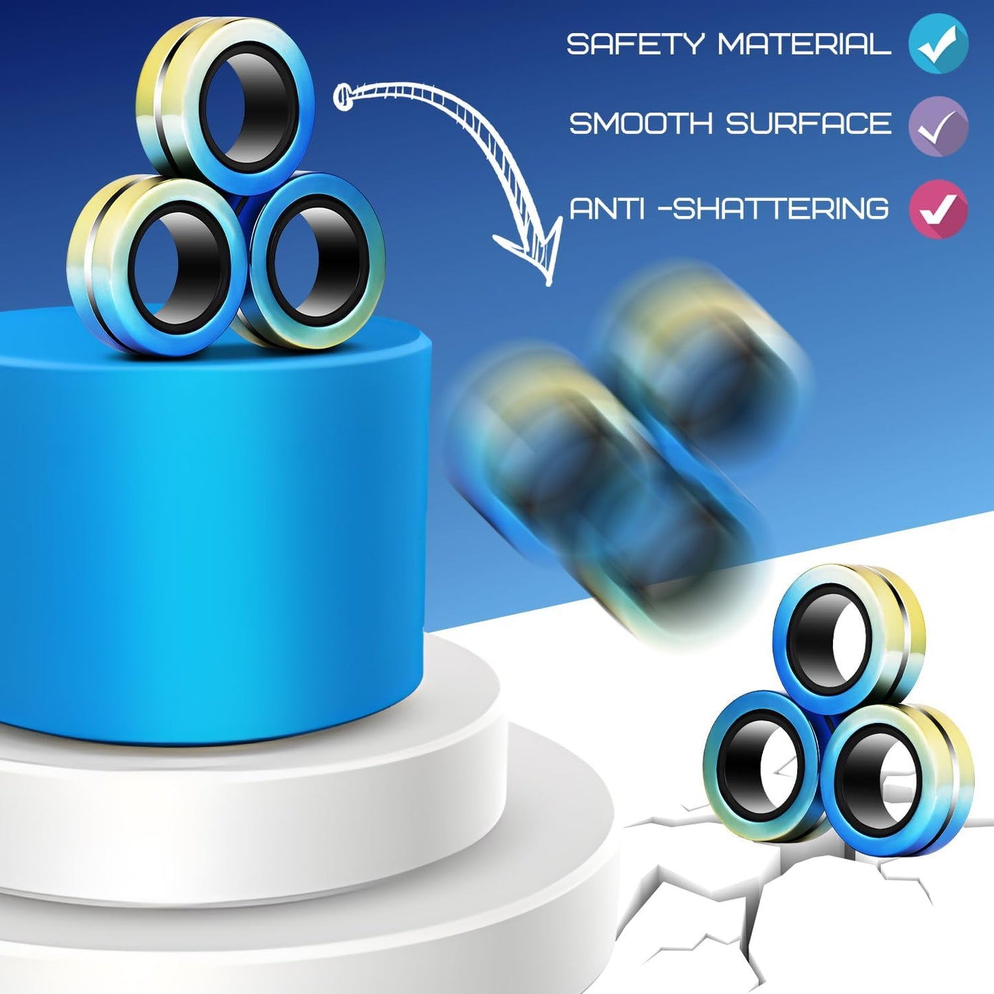 9 Pack Magnetic Rings Fidget Toy Set｜Magnetic Fidget Rings for ADHD Stress Relief｜ Colorful Fidget Toy Rings for Training Relieves Autism Anxiety｜Great Gifts for Kids&Teens