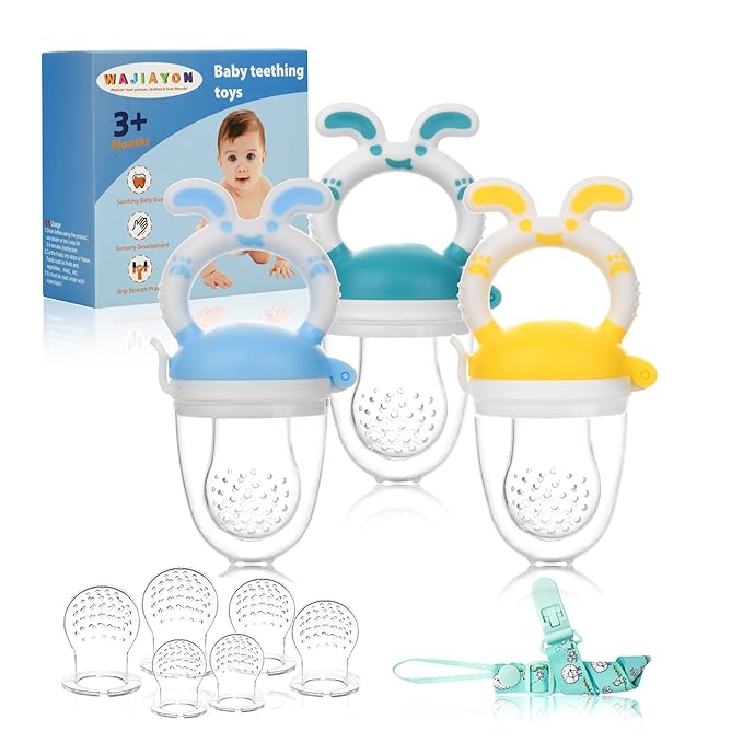 WAJIAYON Easter Bunny Baby Fruit Feeder/Food Feeder Pacifier - Infant Teething Feeders | Silicone Teether Feeder Babies | Easter Gifts for Boys and Girls | Food Pacifier for Babies-Rabbit