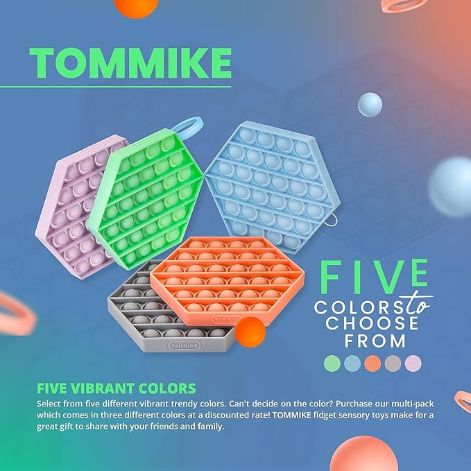 TOMMIKE Hexagon Push Pop Fidget Toy Bubble Sensory for Anxiety & Stress Relief Special Needs Autism Learning Office School Game Crafts Kids Adults (Black)