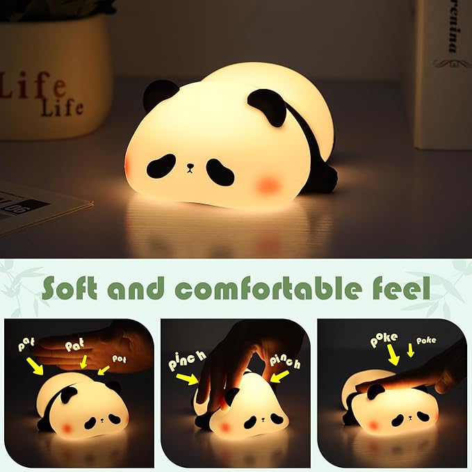 YISUN Cute Panda Night Light with White Noise, LED Squishy Night Light, Soft Silicone Nursery Nightlight Rechargeable LED Touch Light with 3 Level Dimmable for Kids Room