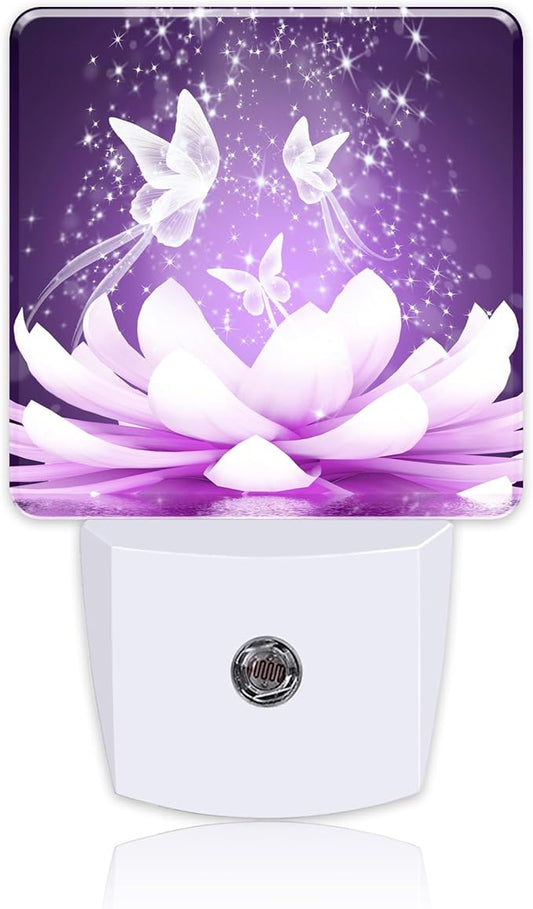 Beautiful Lotus Flower and Butterfly Night Light Plug into Wall with Dusk to Dawn Sensor Cute Nightlight for Kid Girls Boys Women Men Room Decor, Hallway, Kitchen, Bathroom, Nursery, Stairs