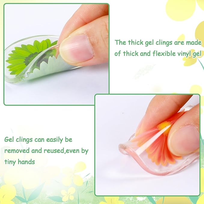 20PCS Spring Grow Flowers Thick Gel Cling Sunflowers Window Gel Cling Decals Sticker Flower Window Decoration for Kids Toddlers Home Airplane Classroom Nursery Spring Party Supplies Removable Reusable