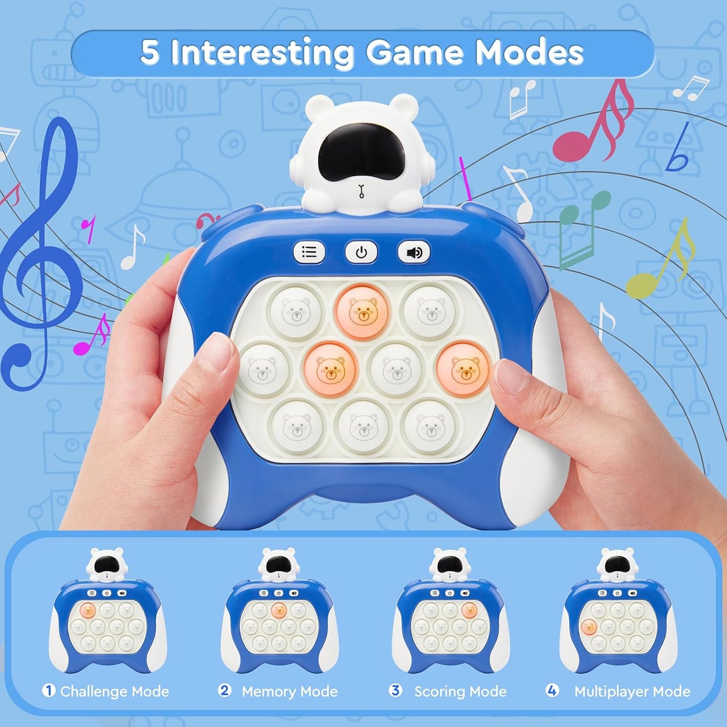 Quick Push Fidget Toy for Kids Adults, Fast Speed Pushing Game Console, Handheld Push Bubble Stress Relief Toy Astronauts