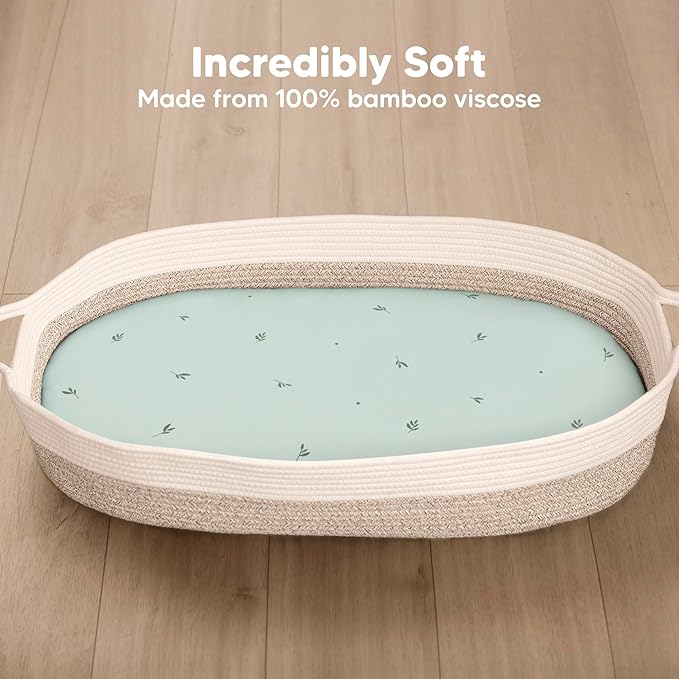 2-Pack Baby Bassinet Sheets Girl, Boy - 33x17 Viscose Derived from Bamboo Bedside Mattress Fitted Bassinet Sheets, Compatible with Halo Bassinest Swivel Sleeper, Baby Delight, Graco (Bunnies)