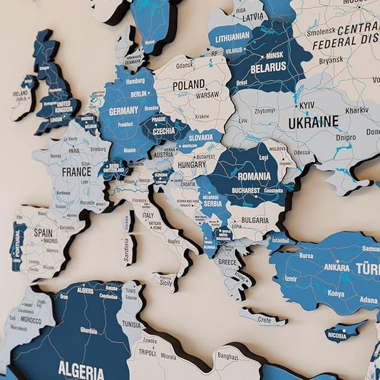 Colorfull Worlds 3D Wooden World Map Wall Art - Premium Multicolored World Travel Map for Wall Decor with Push Pins- Ideal Housewarming Gift & Travel Tracker (XXLarge, Navy)