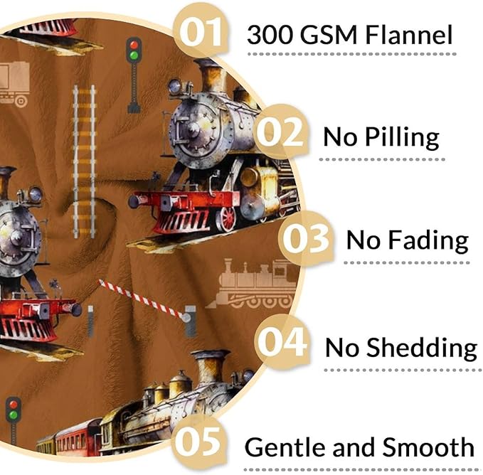 Boys Throw Blankets Train Blanket Gift for Kids Adults Birthday, 60x80 Inches Lightweight Comfy Throw for Couch Chair Bed Office Cute Decor Stuff